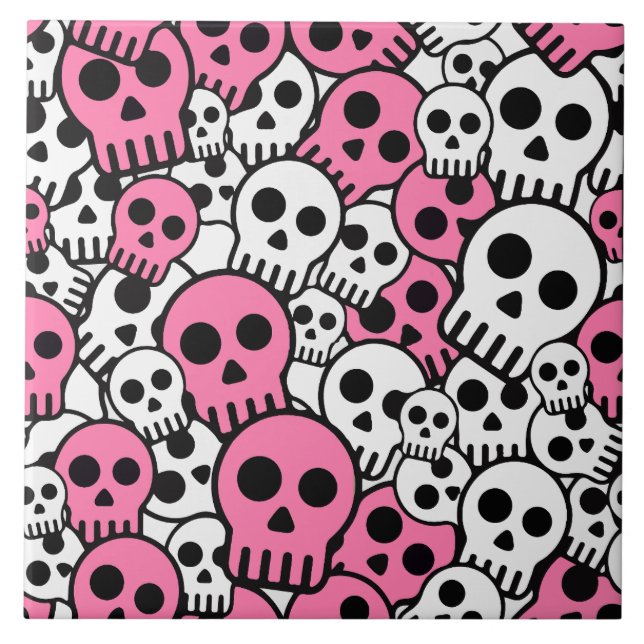 Pink Gothic Skull Pattern Print Ceramic Tile (Front)