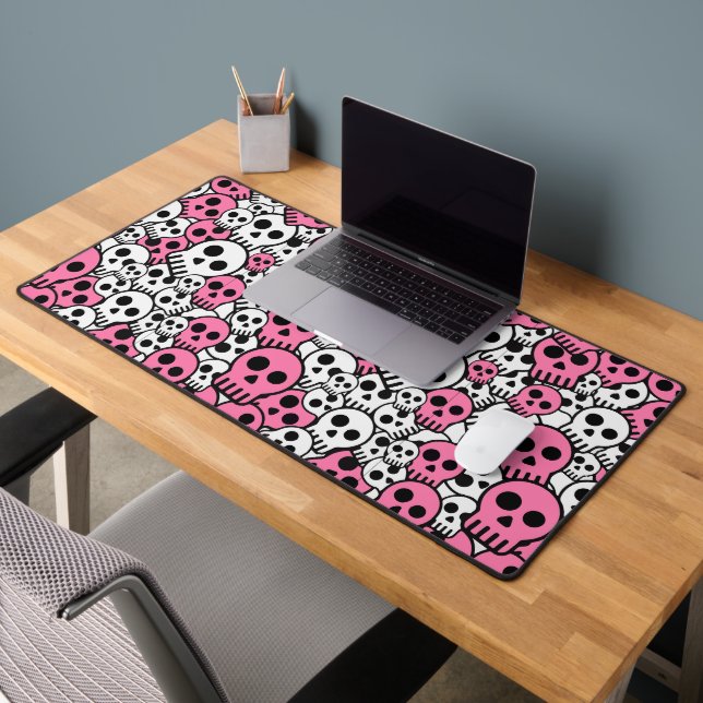 Pink Gothic Skull Pattern Print Desk Mat (Office 2)