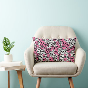 Pink Gothic Skull Pattern Print Lumbar Cushion