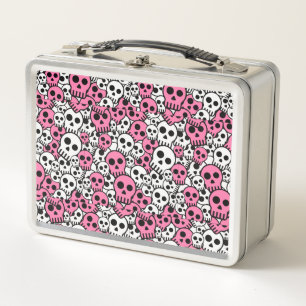 Pink Gothic Skull Pattern Print Metal Lunch Box