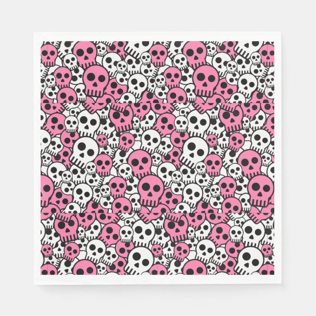 Pink Gothic Skull Pattern Print Napkin (Front)