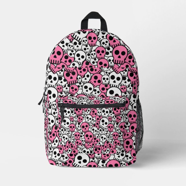 Pink Gothic Skull Pattern Print Printed Backpack (Front)