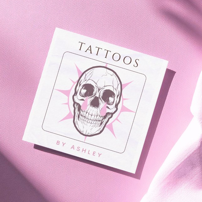 Pink Gothic Skull Tattoo Artist Salon Studio Cool Square Business Card (Creator Uploaded)