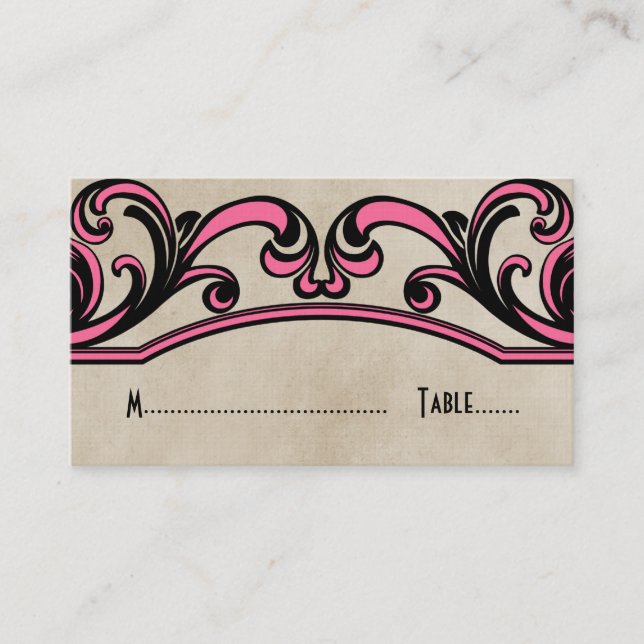 Pink Gothic Swirls Place Card (Front)