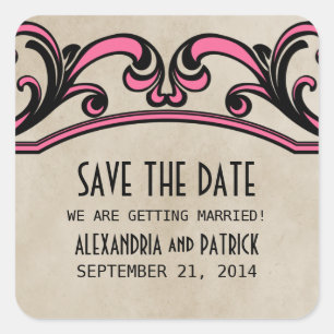 Pink Gothic Swirls Save the Date Stickers