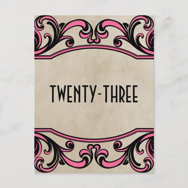 Pink Gothic Swirls Table Number Postcard (Front)