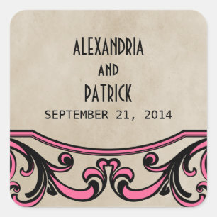 Pink Gothic Swirls Wedding Stickers