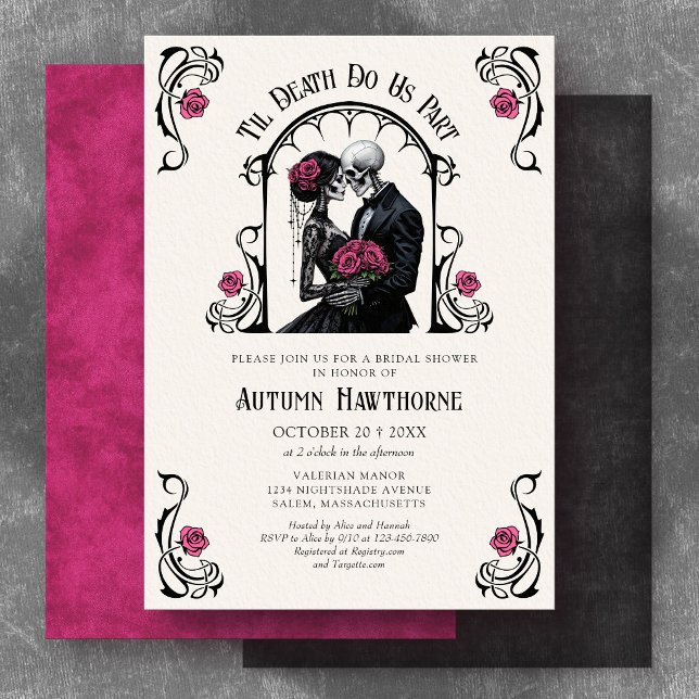 Pink Gothic Til Death Bridal Shower Invitation (Creator Uploaded)