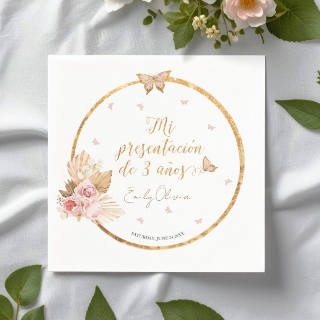 Pink Gown Girl Mi Presentación de 3 Años Spanish Napkin (Creator Uploaded)