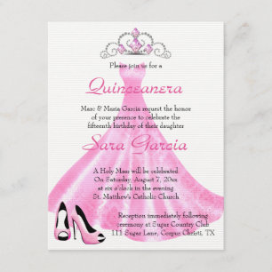 Pink Gown Quinceanera Invitation