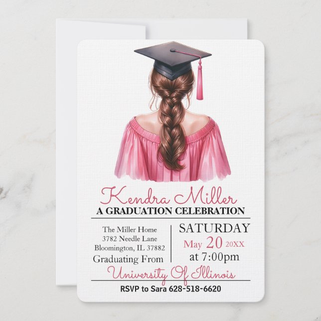Pink Gown Watercolor Graduation Invitation (Front)
