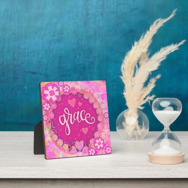 Pink Grace Inspirational Floral Pretty Plaque (Insitu)