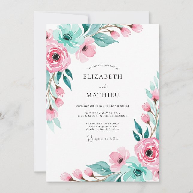 Pink Graceful Botanical Wedding Invitation (Front)