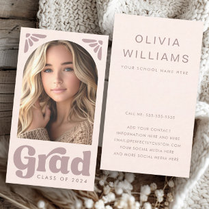Pink grad student graduation networking photo arch business card