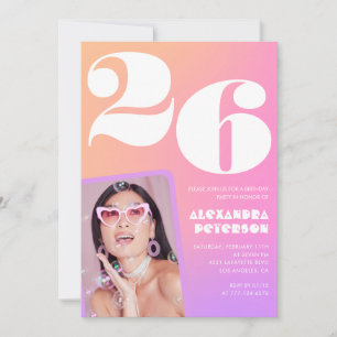 Pink Gradient 26th birthday invitation Retro Photo
