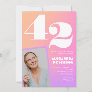 Pink Gradient 42nd birthday invitation Retro Photo