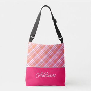 Pink Gradient Big Plaid And Stripe Crossbody Bag