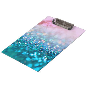 Pink Gradient Blue Teal Sparkle Trendy Glitter Clipboard