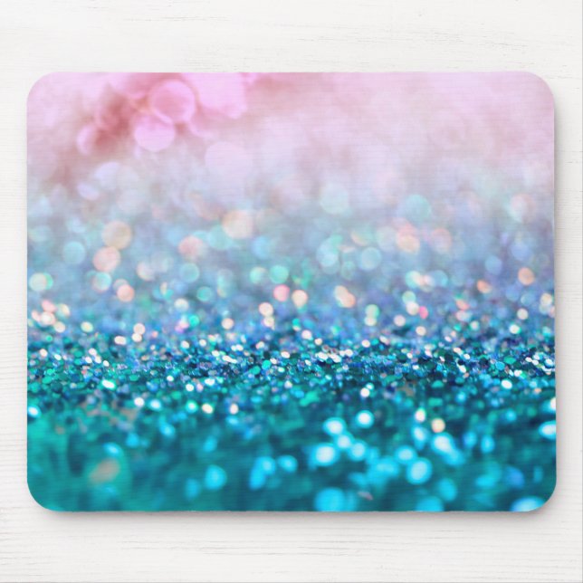 Pink Gradient Blue Teal Sparkle Trendy Glitter Mouse Pad (Front)