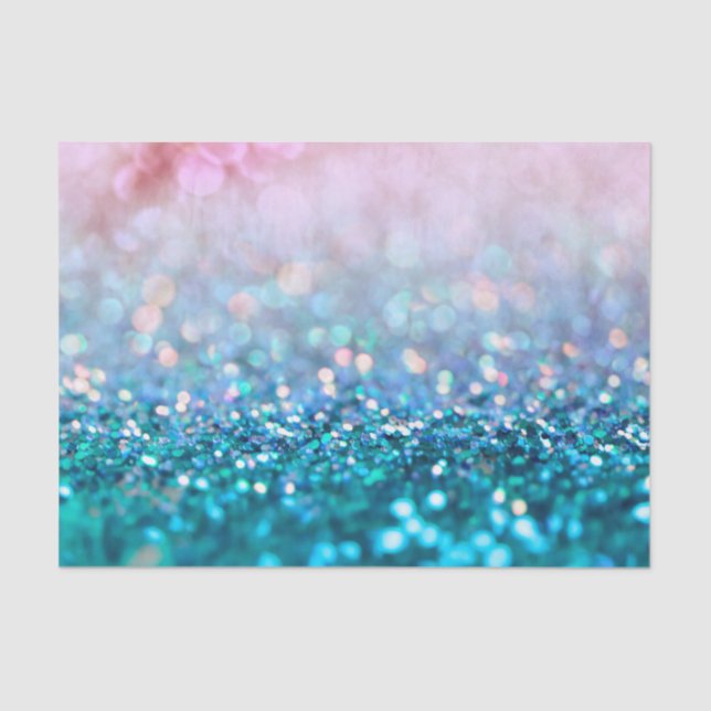 Pink Gradient Blue Teal Sparkle Trendy Glitter Tissue Paper (Front)
