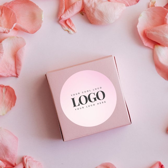 Pink Gradient & Custom Business Rectangle Logo Classic Round Sticker (Creator Uploaded)