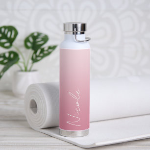 Pink Gradient Handwriting Script Personalised Water Bottle