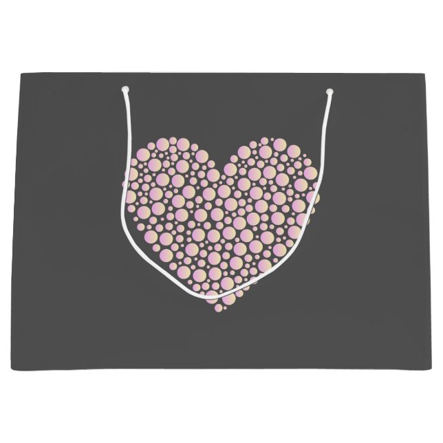 Pink Gradient Heart Circles – Dark Grey Minimal  Large Gift Bag (Front)