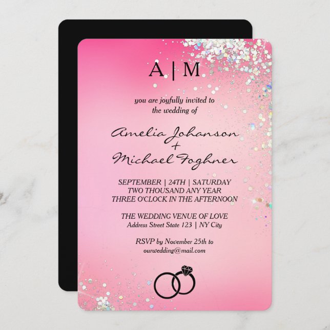 Pink Gradient Monogram Wedding Invitation  (Front/Back)