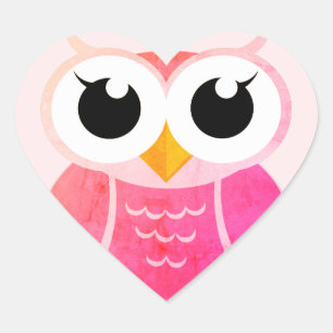 "Pink Gradient OWL" Heart Sticker