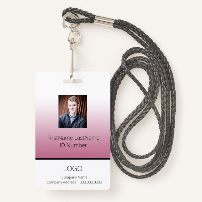 Pink Gradient Professional Employee ID Badge (Front with Lanyard)
