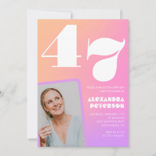 Pink Gradient Retro Photo 47th birthday Invitation