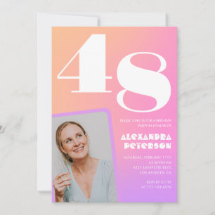 Pink Gradient Retro Photo 48th birthday Invitation