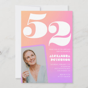 Pink Gradient Retro Photo 52nd birthday Invitation