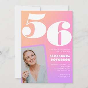Pink Gradient Retro Photo 56th birthday Invitation