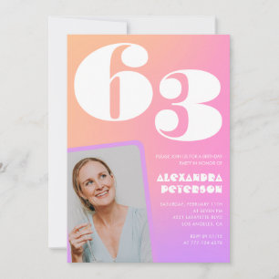Pink Gradient Retro Photo 63rd birthday Invitation