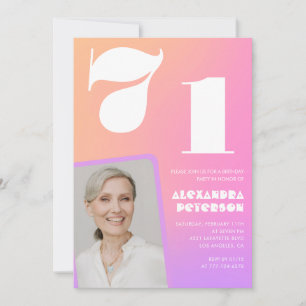 Pink Gradient Retro Photo 71st birthday Invitation