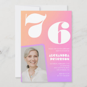 Pink Gradient Retro Photo 76th birthday Invitation