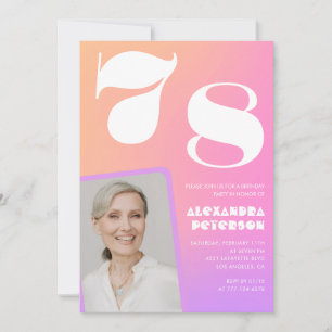 Pink Gradient Retro Photo 78th birthday Invitation