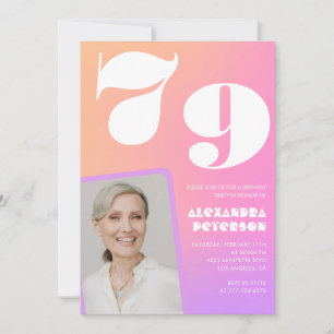 Pink Gradient Retro Photo 79th birthday Invitation