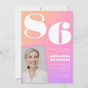 Pink Gradient Retro Photo 86th birthday Invitation