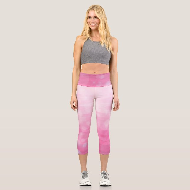 Pink Gradient Stripes Faded    Capri Leggings (Front)
