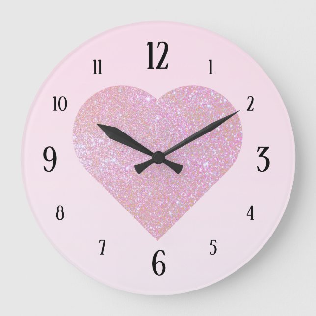 Pink Gradient With Large Glitter Heart Clock (Front)