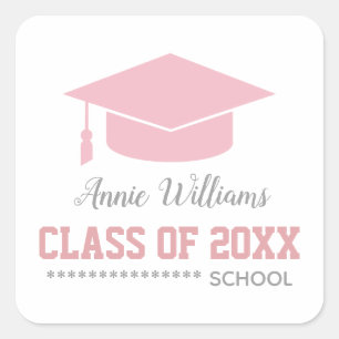 pink graduation cap / class of female grad  square sticker