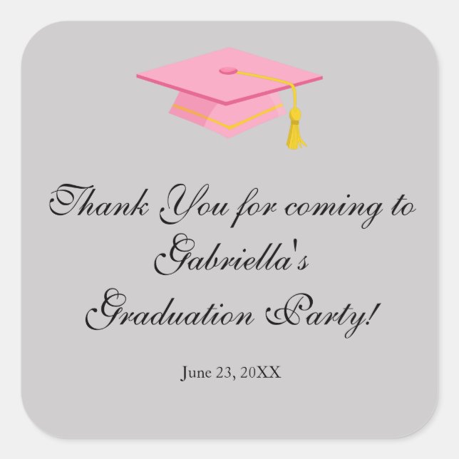 Pink Graduation Cap Thank You Round Sticker (Front)