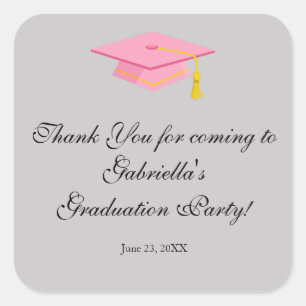 Pink Graduation Cap Thank You Round Sticker