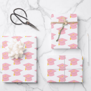 Pink Graduation Cap w/ White Background Gift Wrapping Paper Sheet