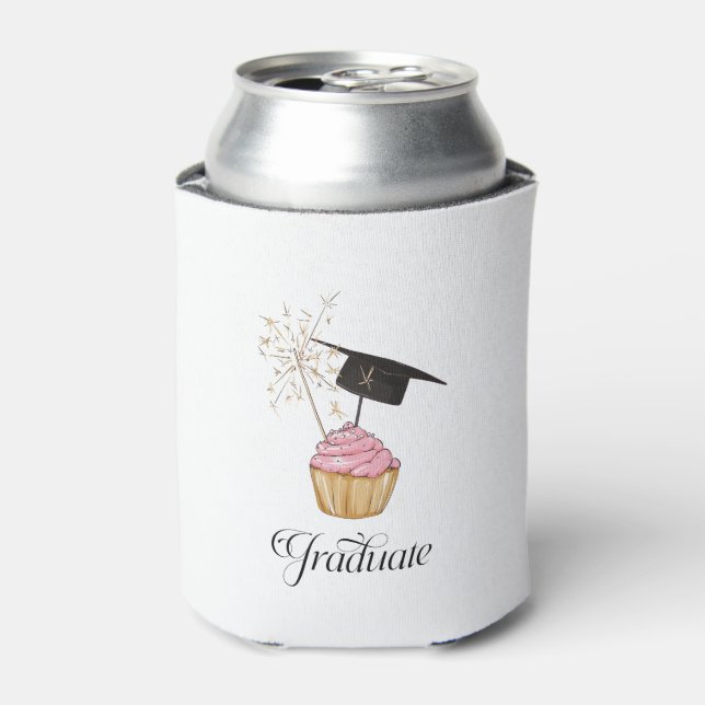 Pink Graduation Cupcake Graduate Can Cooler (Can Front)