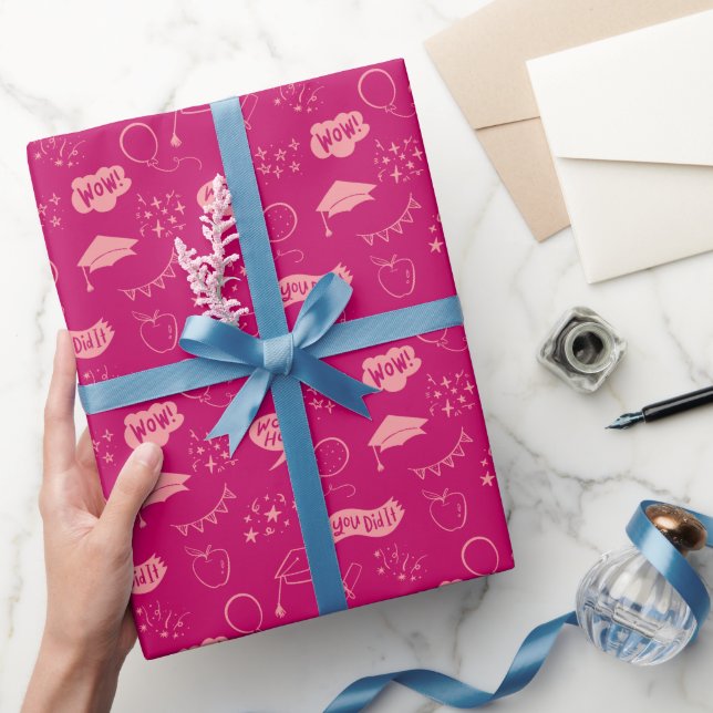 Pink Graduation Hand Drawn Scribble Pattern Wrapping Paper (Gifting)