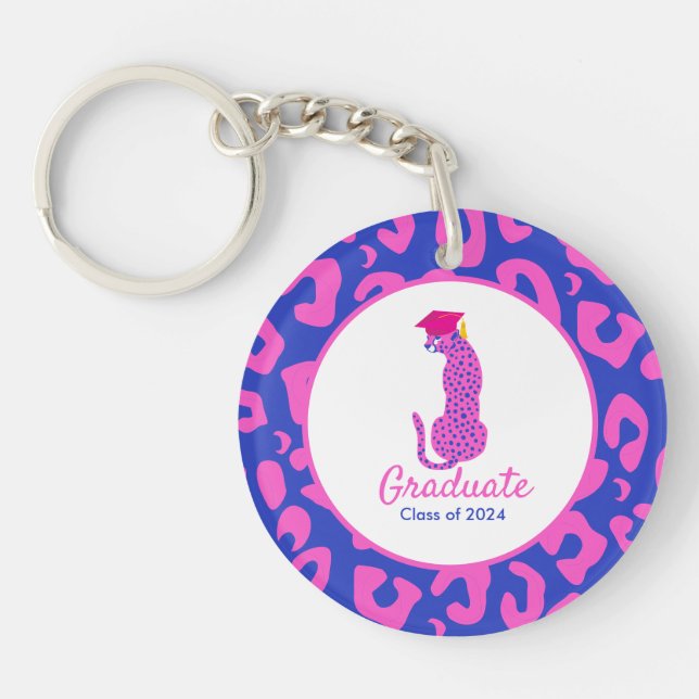 Pink Graduation Leopard Keepsake  Key Ring (Front)