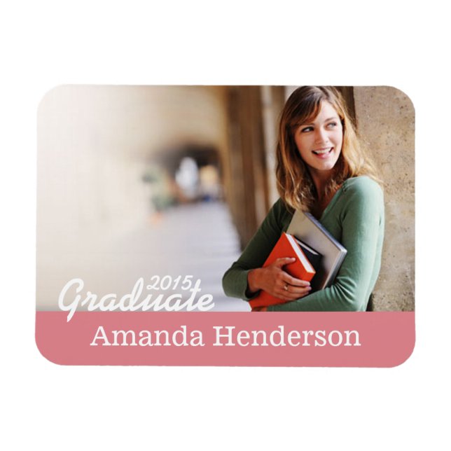Pink Graduation Photo Announcement Magnet (Horizontal)